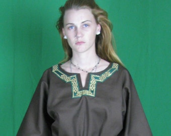 Brown T-Tunic with Celtic Knot trim - Perfect for SCA, LARP, Viking, Saxon, Faire