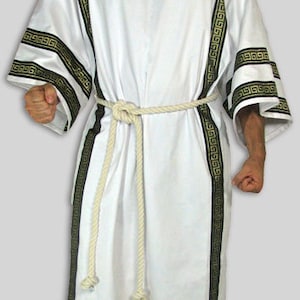 Ancient Roman Greek Dalmatica Costume with Trim White wth black trim