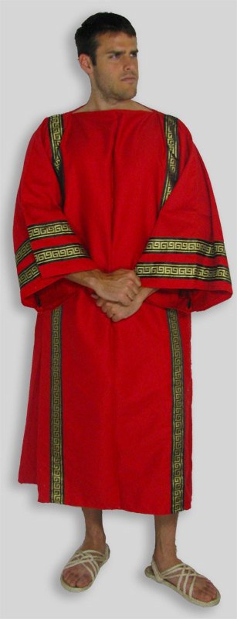 Ancient Roman Greek Dalmatica Costume with Trim Red with black trim