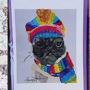 Rainbow Glitter Pug blank greeting card image 1