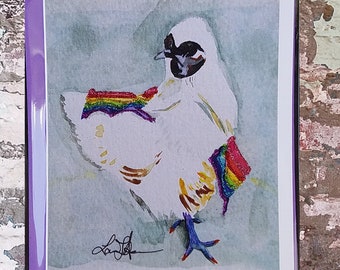 Chicken Rainbow Glitter blank greeting card