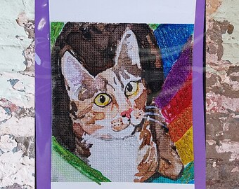 Calico Kitten Rainbow Glitter blank greeting card