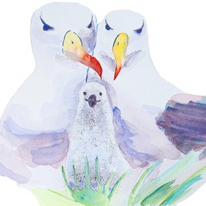 Albatrosses watercolor print for mothers' day, lesbian couple