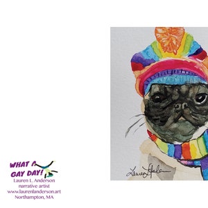 Rainbow Glitter Pug blank greeting card image 2