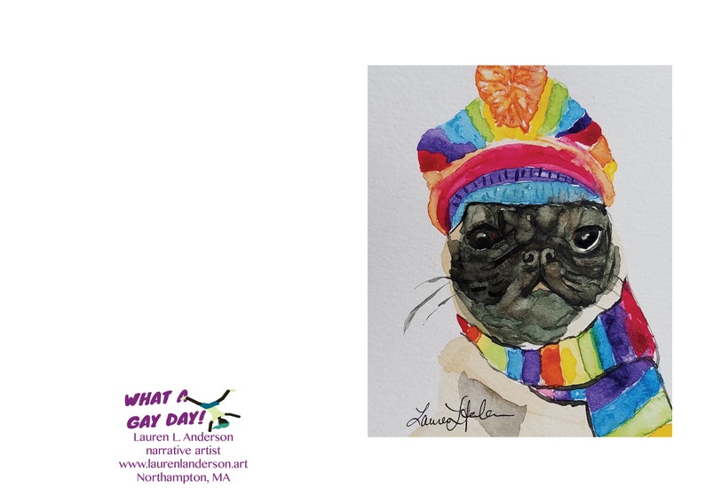 Rainbow Glitter Pug blank greeting card image 2