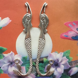 Wholesale 20pcs 81x21mm antiqued silver mermaid filigree bookmark charms findings