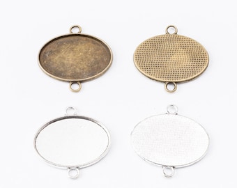 20 Antiqued Silver/Bronze Oval Cabochon Bezel Connectors (30x20mm)