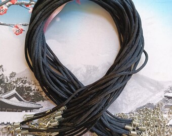 Wholesale 50pcs 16 inch 2mm Black satin rat-tail cord necklace with lobster clasps plus 2 inch extender