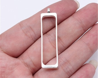 10 piezas de plata envejecida, 44 x 12 mm, bandejas rectangulares con bisel hueco, colgantes, hallazgos