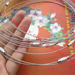 Wholesale 100pcs 12-22 inch for your choose 1mm silver cover stainless wire choker necklace with screw clasps