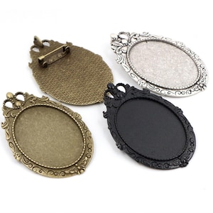 5pcs antiqued bronze/antiqued silver/black Round bezel Trays 40x30mm brooch pins Clips findings