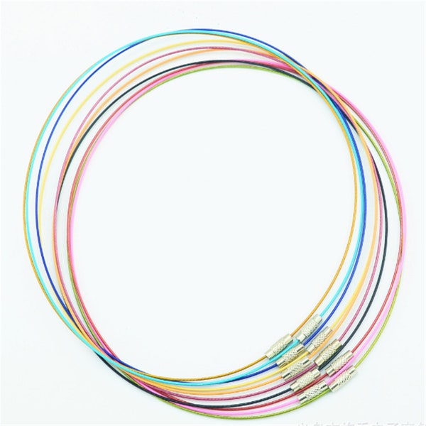 Wholesale 100pcs 18inch 1mm assorted stainless steel wire choker necklace with screw clasps