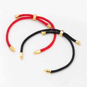 New wholesale 10pcs 3mm Black/red braided satin cord adjustable bracelets with silver/gold end caps