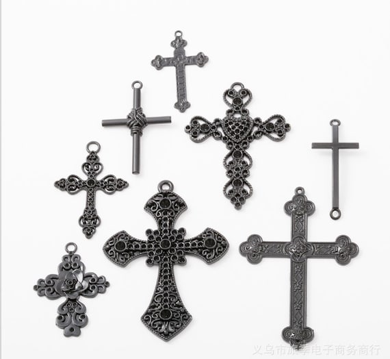 卸売20個のブラッククロスチャームファインディング/コネクタ 