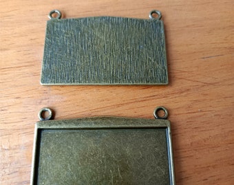 TWO loops--10pcs heavy best quality antiqued bronze filigree 50x35mm rectangle bezel trays pendant findings