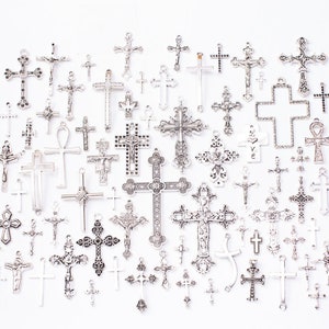 wholesale 70pcs antiqued silver assorted/mixed style cross corrections cross/crucifix charms findings