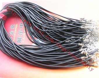 Wholesale 50pcs 12 inch-30 inch for your choose 2.5mm Black Rubber cord necklace with lobster clasps plus 2 inch extender