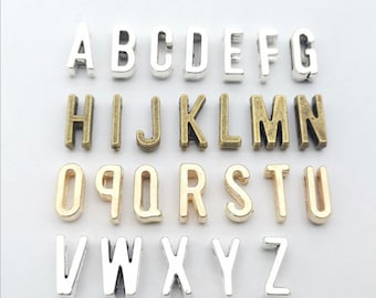 Antiqued silver/antiqued bronze/gold 11x6mm alphabet Slide letters charms finding---fit 6mm width slide