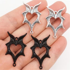 Bat wings charms,20pcs 35x23mm antiqued silver/black devil wings, Bat Claw demon wings connectors findings