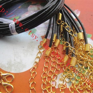 Wholesale 100pcs 18 inch 2mm Black real leather cord necklace with Gold plated lobster clasps plus 2 inch extender image 3