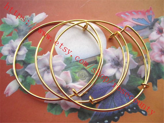 Adjustable bracelet blanks, 24K gold plated bangle bracelet blanks, wire bracelet  blanks, sliding adjustable round gold bangles,DIY bracelet