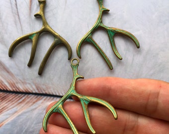 New color wholesale 20pcs 52x40mm antiqued green Elk antler/deer horn charms findings