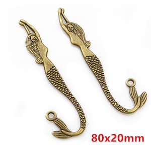 Wholesale 20pcs 80x20mm antiqued silver/antiqued bronze mermaid filigree bookmark charms findings