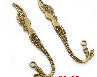 Wholesale 20pcs 80x20mm antiqued silver/antiqued bronze mermaid filigree bookmark charms findings