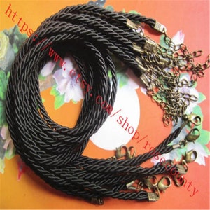 50pcs Black Braided Satin Cord Necklace: Antiqued Bronze Clasp, 16-inch