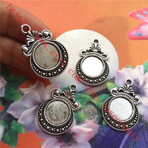 wholesale 50pcs 28x19mm antiqued Silver/antiqued bronze 12mm(cabochon size) round bezel trays pendant findings