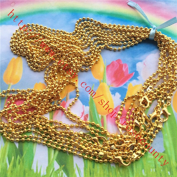 金メッキボールチェーンネックレス（ロブスタークラスプ付き）（2.4 mm 