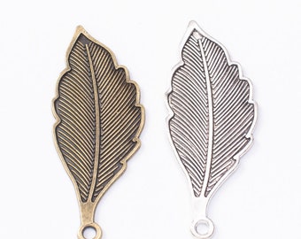 Leaves pendant,wholesale 30pcs 57x22mm antiqued silver/antiqued bronze leaf/leaves charms findings