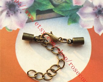 Wholesale 100pcs 9x4mm brass material Antiqued bronze Cord end cap terminators findings/cord closure(fit 3mm cords) with clasps and extender