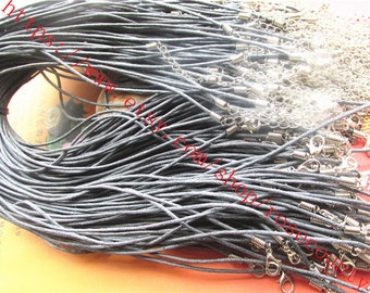 Wholesale 100pcs 17 inch 1.5mm Gray Waxed Cotton cord necklace with lobster clasps plus 2 inch extender