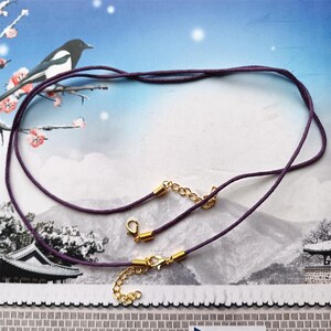 50 Dark Purple Waxed Cotton Cord Necklace: Gold Lobster Clasp, 18 inch + Extender