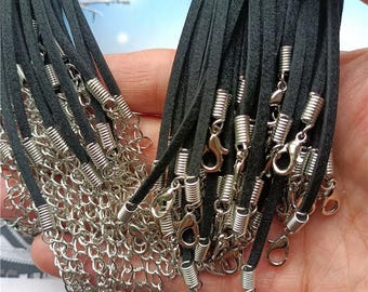 50pcs Black Suede Cord Necklace: Adjustable 16-28 inch with silver Clasp