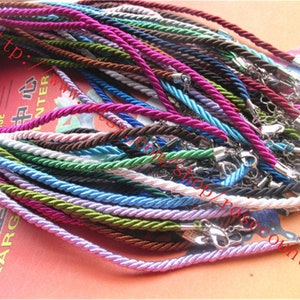 Wholesale Braided Satin Cord Necklace: Assorted Colors, Silver Clasp (100pcs)
