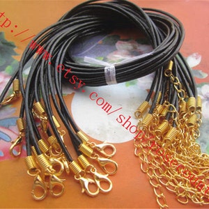 Wholesale 100pcs 18 inch 2mm Black real leather cord necklace with Gold plated lobster clasps plus 2 inch extender image 1