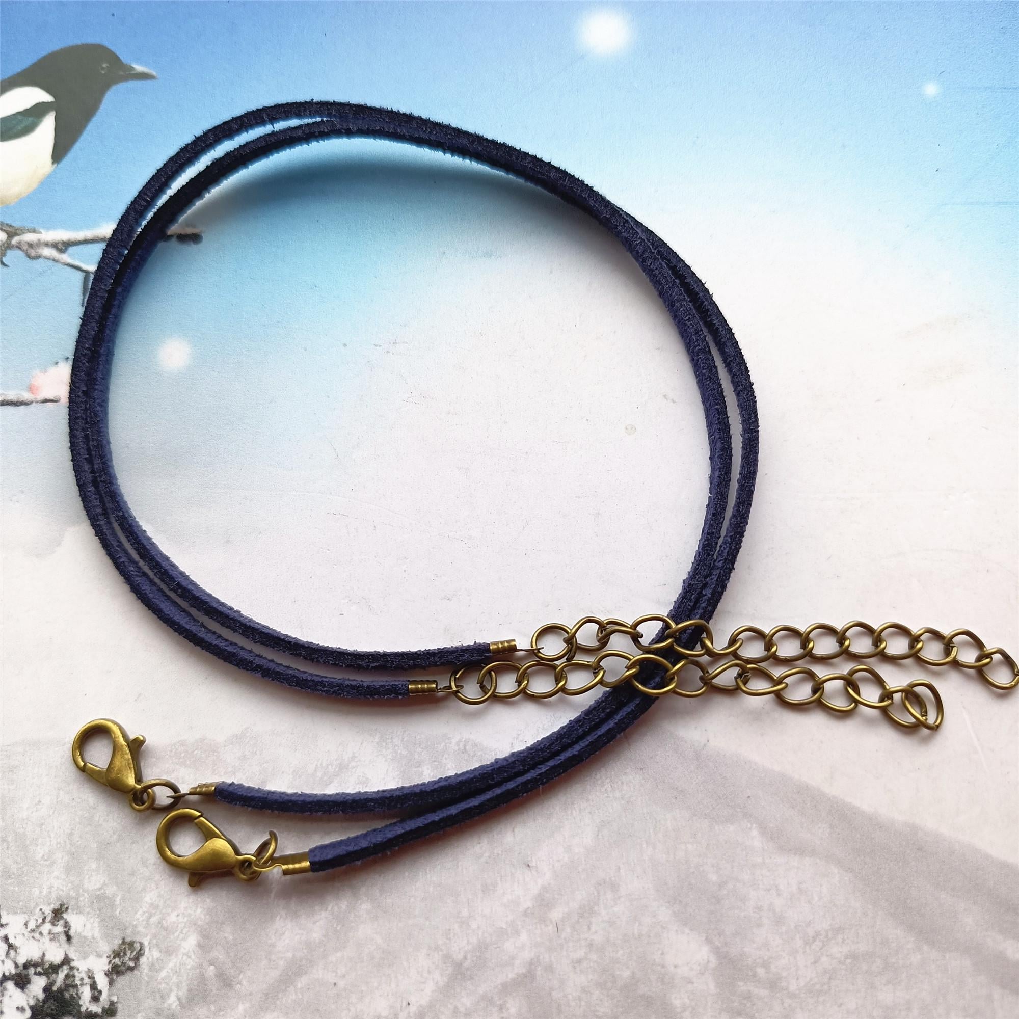 Navy Blue Suede Leather Cord Necklace: Antiqued Bronze Clasp