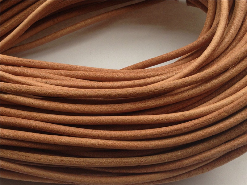 100 Yards Natural Brown Leather Cord: 4mm Round Cowhide Rope