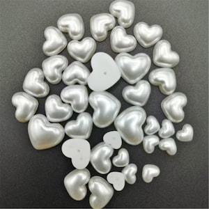 Venta al por mayor, 100 piezas, 8 x 10 mm/10 x 12 mm/12 x 15 mm/13 x 16 mm/17 x 20 mm, plástico blanco, media cara, corazón de amor, ABS, imitación de perla, corazón, perla, cabujones/camafeos