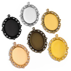 New color 10pcs antiqued bronze/ black/gold/silver flower oval cabochon base/cameo(40x30mm) setting pendants blanks