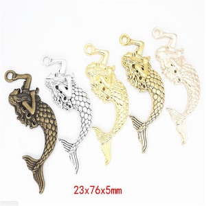50pcs Mermaid Pendant Charms: Antiqued Silver, Bronze, Gold (76x23mm)