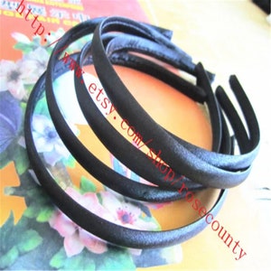 Black plastic headband,10pcs 10mm width black satin ribbon cover hairbands plastic findings