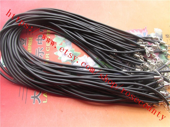 100pcs Black Rubber Cord Necklace: 17 Inch, Lobster Clasp