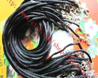 Wholesale 100pcs 16 inch 2mm Black satin rat-tail cord necklace with lobster clasps plus 2 inch extender