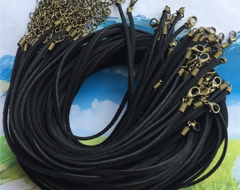 50 Black Suede Cord Necklace Blanks: Adjustable 16-28 inch, Bronze Clasp