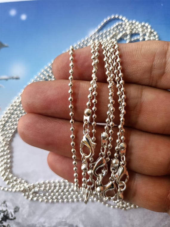 シルバーメッキ 2mm ボールチェーンネックレス ロブスタークラスプ付き 
