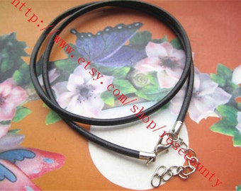 Wholesale 50pcs 18 inch 3mm Black real leather cord necklace with lobster clasps plus 2 inch extender