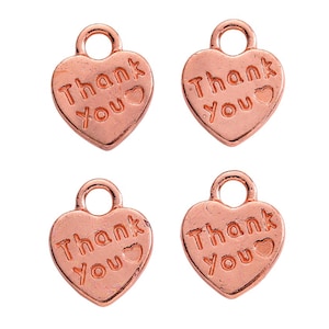 150pcs Thank You Heart Charms: Antiqued Silver, Bronze, Gold (12x10mm)